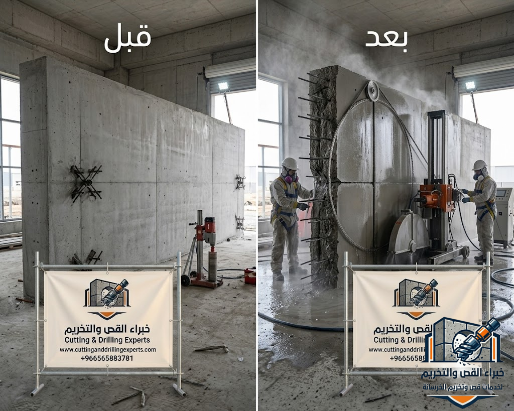 قص الخرسانة بالواير الماسي بالطائف باستخدام تقنية الواير الماسي لقص الخرسانة المسلحة والكمرات والقواعد والأسقف بدقة عالية وبدون اهتزاز